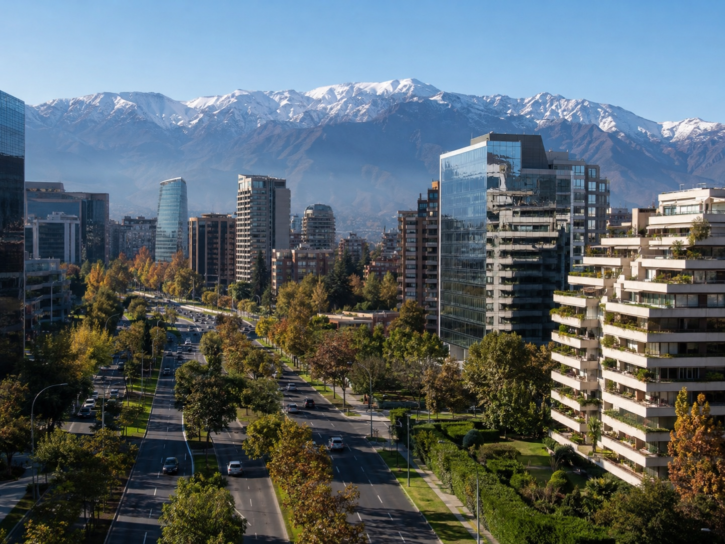 Vista urbana de Las Condes con edificios y cordillera