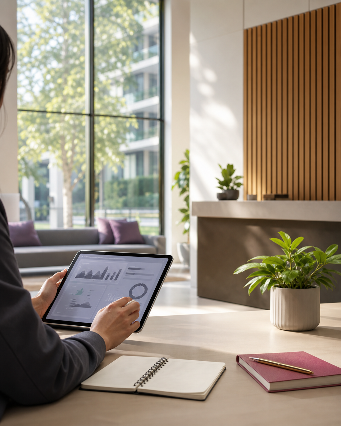 Espacio de trabajo tranquilo con tecnolog&iacute;a para administraci&oacute;n de comunidades